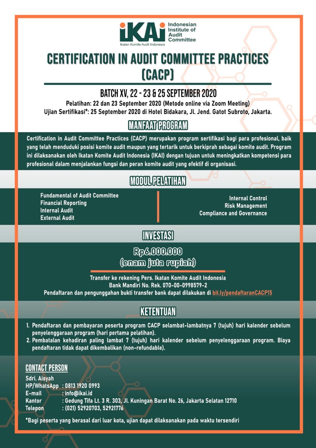 CACP Review Course Batch XV – 22 s/d 23 September 2020