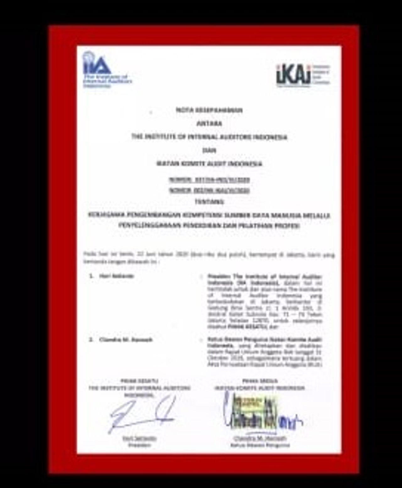 Diskusi Panel dan Penandatanganan MoU antara IKAI dan IIA Indonesia tanggal 22 Juni 2020