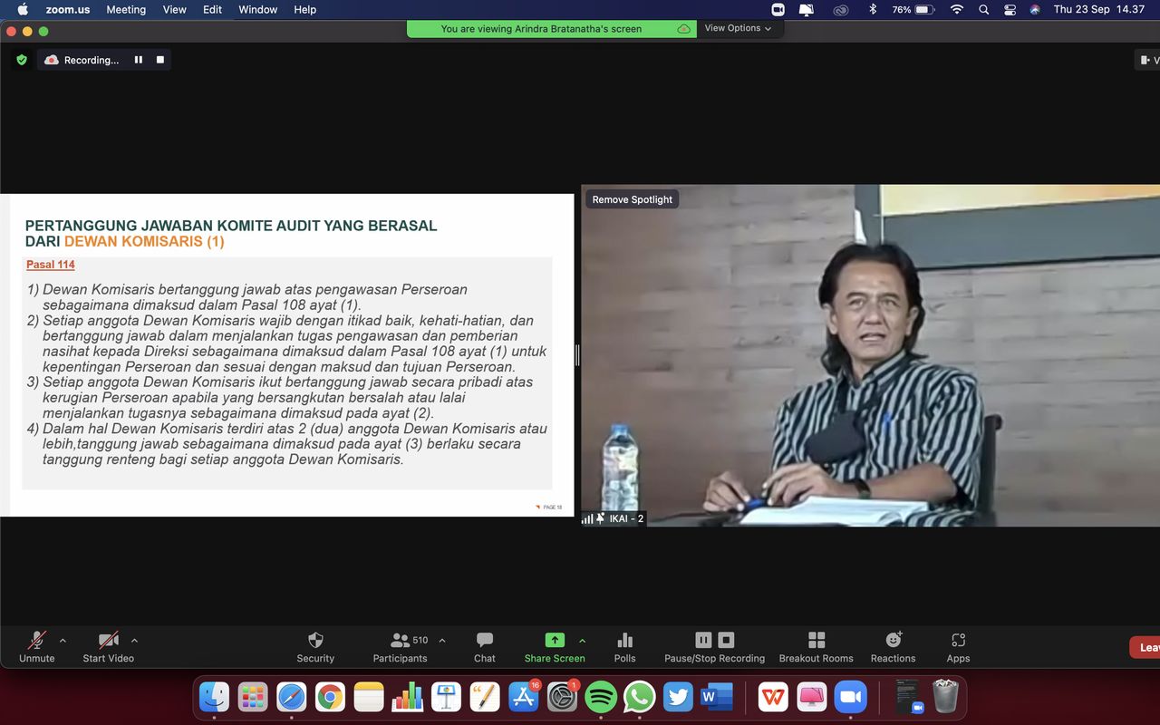 Webinar “Tanggung Jawab Komite Audit Saat Perseroan Tersangkut Masalah Hukum Terkait Laporan Keuangan” tanggal 23 September 2021