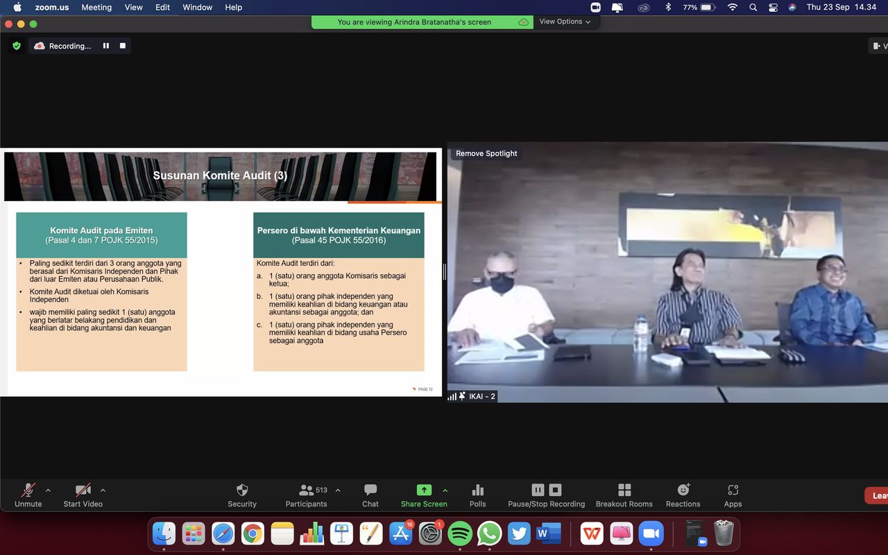 Webinar “Tanggung Jawab Komite Audit Saat Perseroan Tersangkut Masalah Hukum Terkait Laporan Keuangan” tanggal 23 September 2021