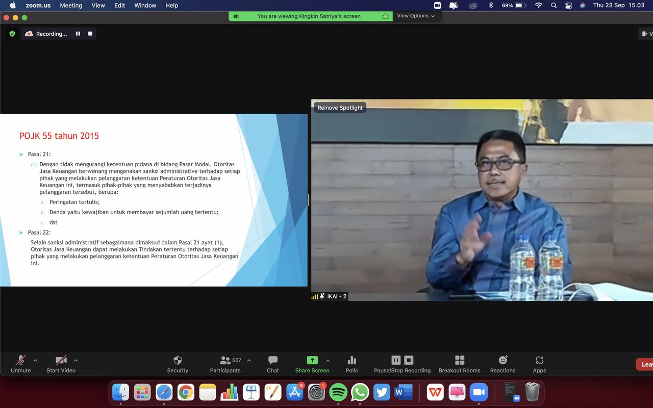 Webinar “Tanggung Jawab Komite Audit Saat Perseroan Tersangkut Masalah Hukum Terkait Laporan Keuangan” tanggal 23 September 2021